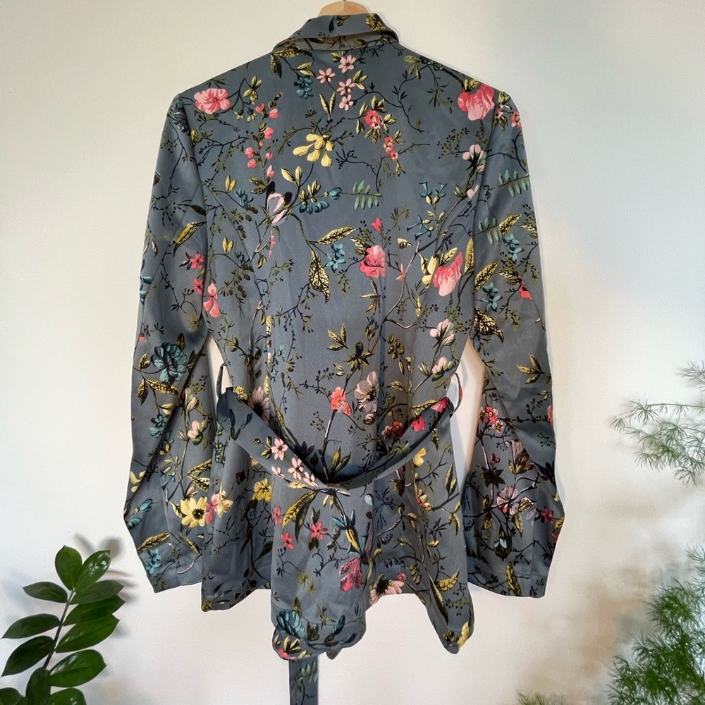Loft floral/blue satin open front tie Blazer - Picture 2 of 9